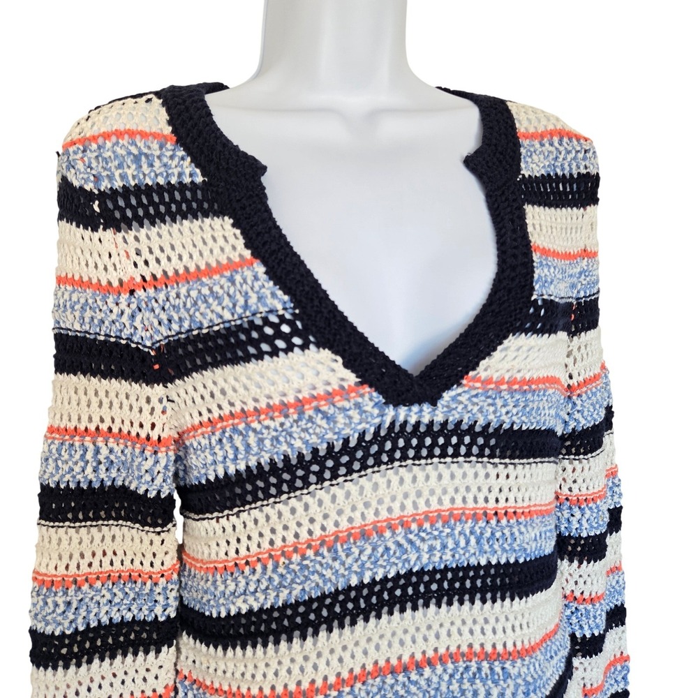 Tommy Hilfiger Striped Open Knit Cotton Sweater‎ Size S Nautical Coastal Preppy - Picture 3 of 11